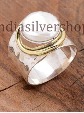 Ring Natural Pearl 925 Sterling Silver Ring Fresh Water Pearl Size 6